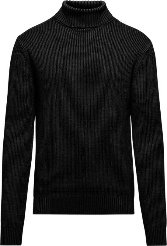 BomBoogie Warm Geribbelde Katoenen Turtleneck Zwart Heren