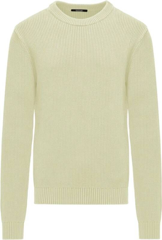 BomBoogie Warme Geribbelde Katoenen Crew Neck Sweater Beige Heren