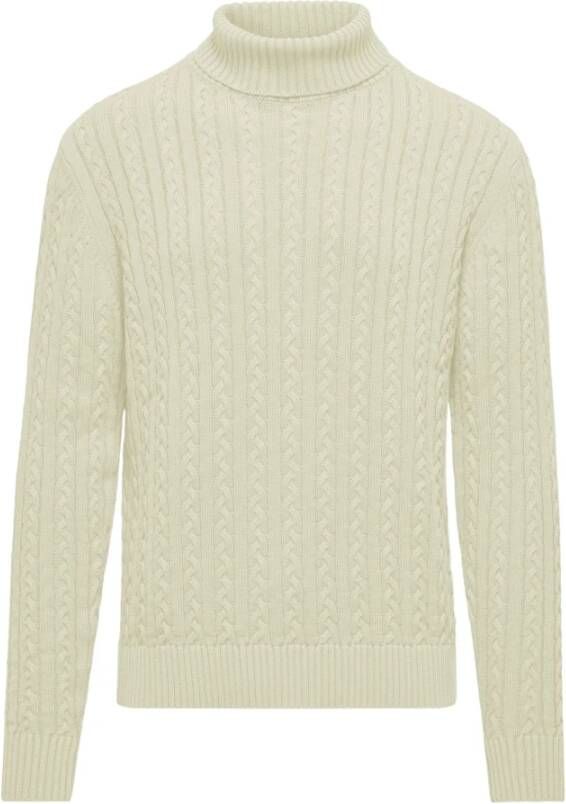 BomBoogie Warme Katoenen Cable Knit Mock Neck Coltrui Beige Heren