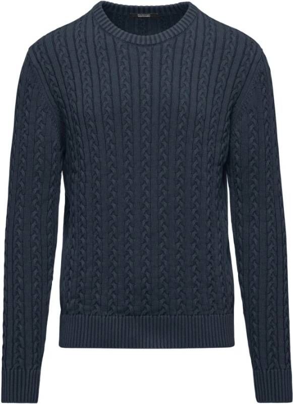 BomBoogie Warme Katoenen Kabel Gebreide Trui Blauw Heren