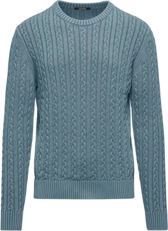 BomBoogie Warme Katoenen Kabel Gebreide Trui Blauw Heren