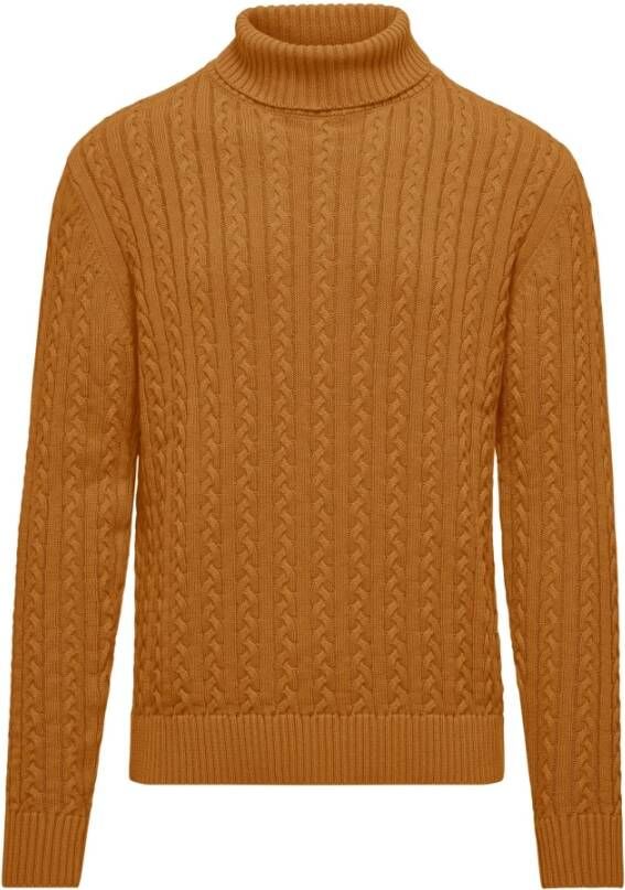 BomBoogie Warme Katoenen Kabelgebreide Mock Neck Coltrui Brown Heren