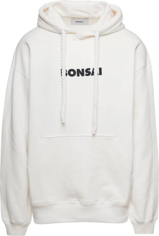 Bonsai Witte Oversized Hoodie met Verstelbaar Koord en Logo Print White Heren