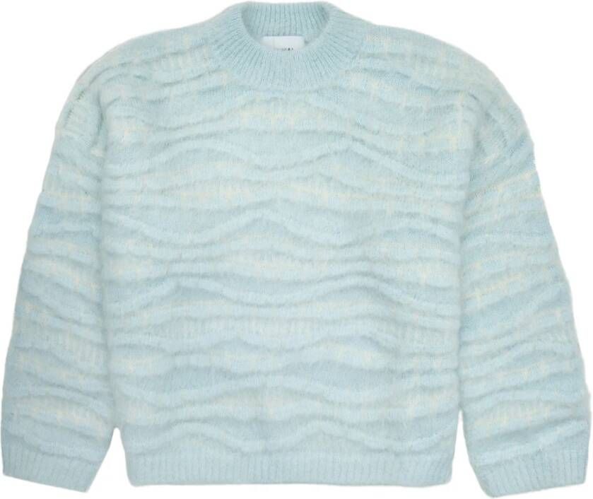 Bonsai 3D Mohair Waves Crewneck Sweater Blue Heren