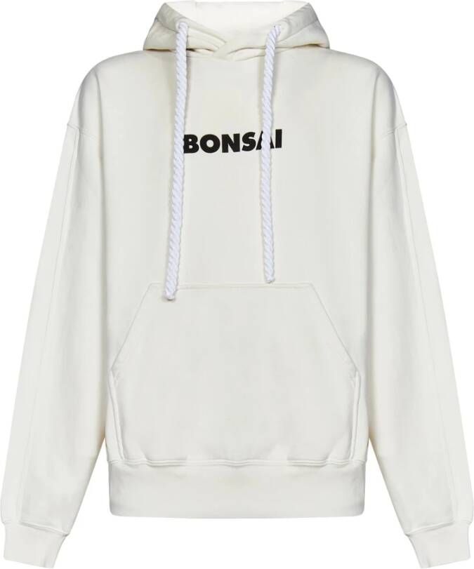 Bonsai Witte Oversized Hoodie met Verstelbaar Koord en Logo Print White Heren