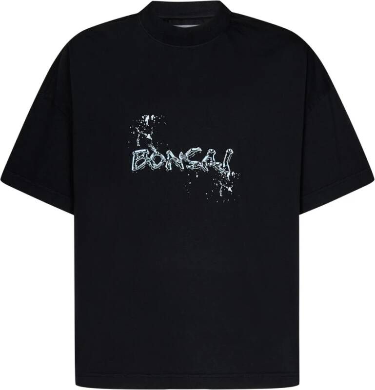 Bonsai Zwarte Ribgebreide Crewneck T-shirts en Polos Zwart Heren