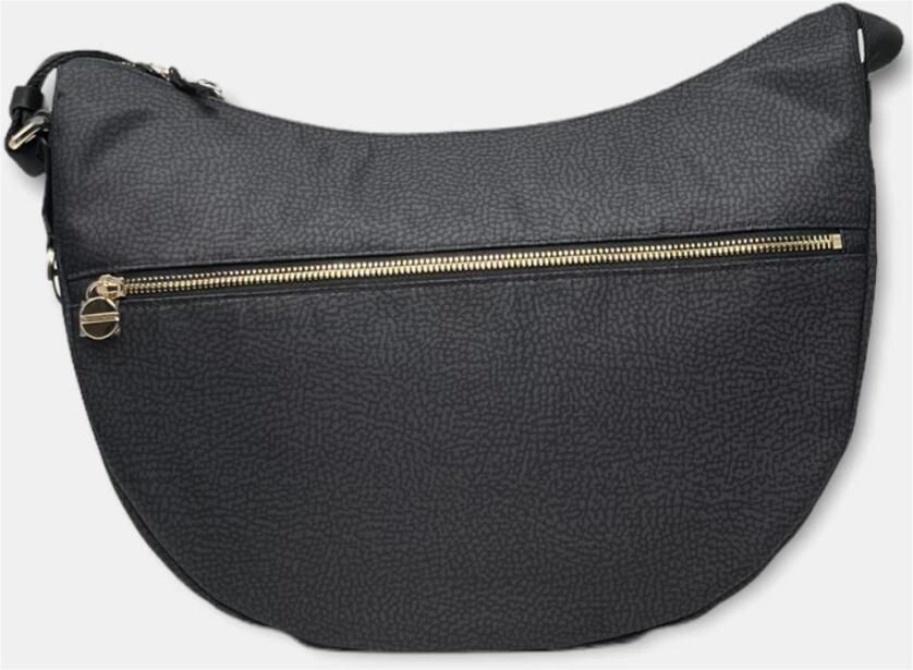 Borbonese Mezzaluna Schoudertas Nylon Leer Zwart Black Dames - Foto 8