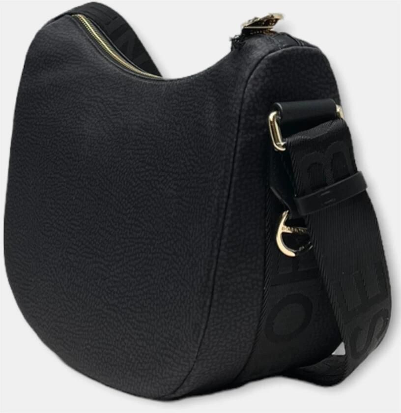 Borbonese Mezzaluna Schoudertas Nylon Leer Zwart Black Dames - Foto 2