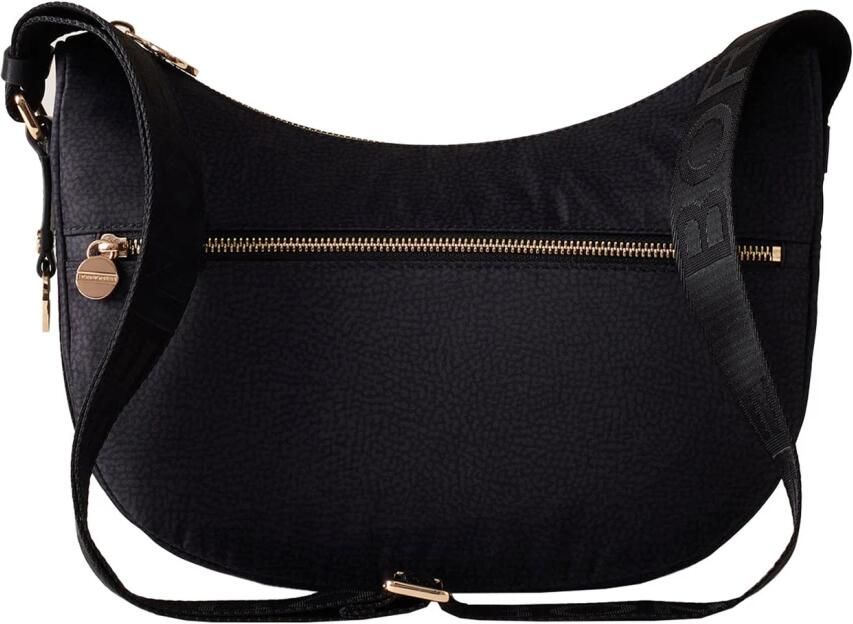 Borbonese Mezzaluna Schoudertas Nylon Leer Zwart Black Dames - Foto 6