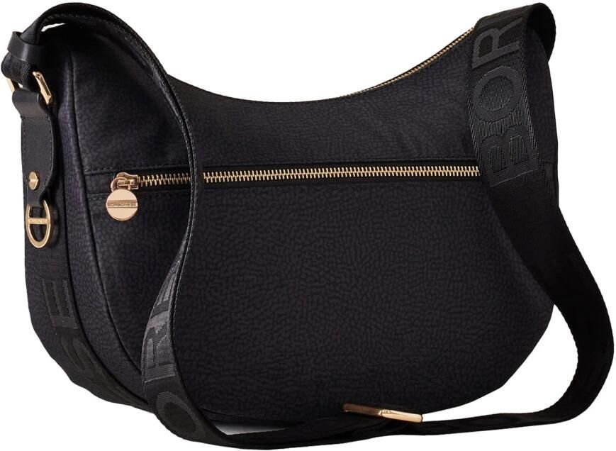 Borbonese Mezzaluna Schoudertas Nylon Leer Zwart Black Dames - Foto 5