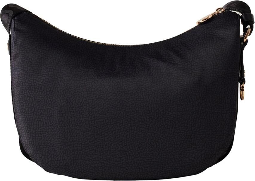 Borbonese Mezzaluna Schoudertas Nylon Leer Zwart Black Dames - Foto 7
