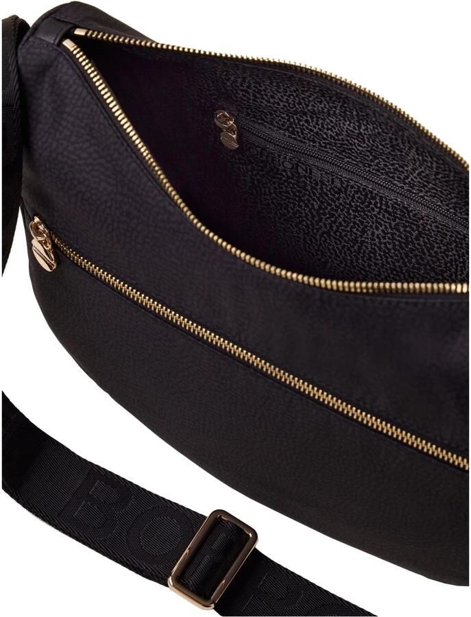 Borbonese Mezzaluna Schoudertas Nylon Leer Zwart Black Dames - Foto 3