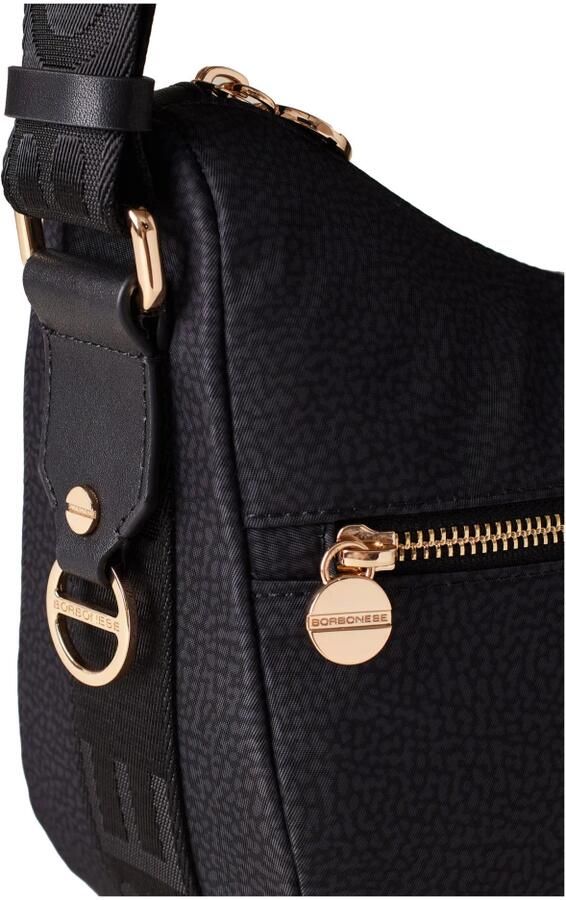 Borbonese Mezzaluna Schoudertas Nylon Leer Zwart Black Dames - Foto 9