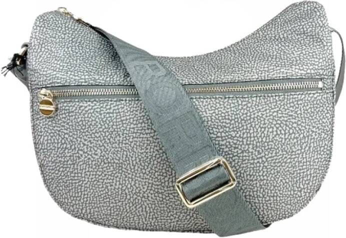 Borbonese Kleine Luna Tas Eco Line Nylon & Leren Hobo Grijs Dames