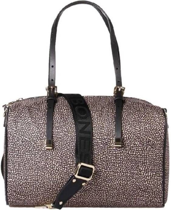 Borbonese Elegante Nylon Handtas met Verstelbare Leren Handvatten Brown Dames
