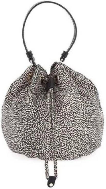Borbonese Elegante Nylon Bucket Bag met verstelbaar handvat en afneembare riem Gray Dames