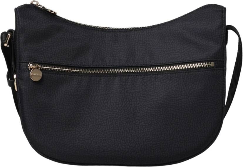 Borbonese Mezzaluna Schoudertas Nylon Leer Zwart Black Dames - Foto 11