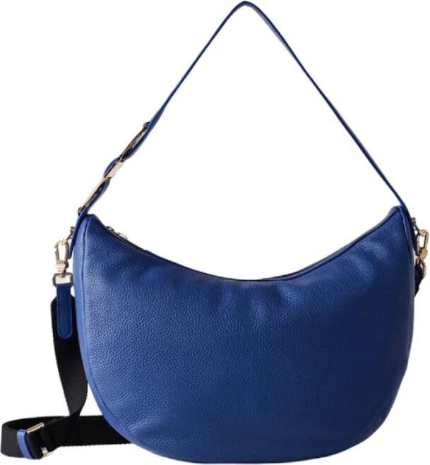 Borbonese Luna Bag 011 Medium Blauwe Leren Schoudertas Blue Dames