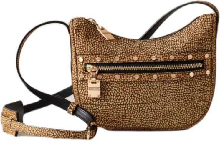 Borbonese Elegante Suède Schoudertas met Verstelbare Band Brown Dames