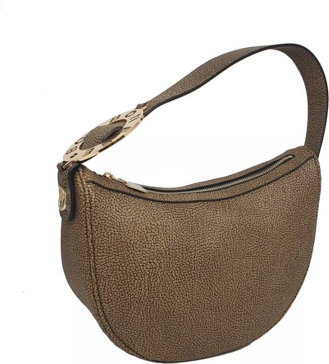 Borbonese Iconische Luna Tas met Verstelbare Band en Metalen Logo Schijf Brown Dames