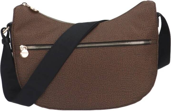 Borbonese Elegante Nylon en Leren Schoudertas Brown Dames