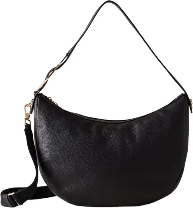 Borbonese Luna Bag 011 Medium Zwarte Leren Schoudertas Black Dames
