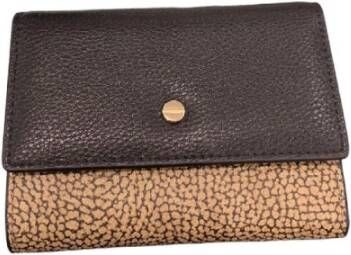 Borbonese Dames leren portemonnee met jacquard stoffen voering Black Dames