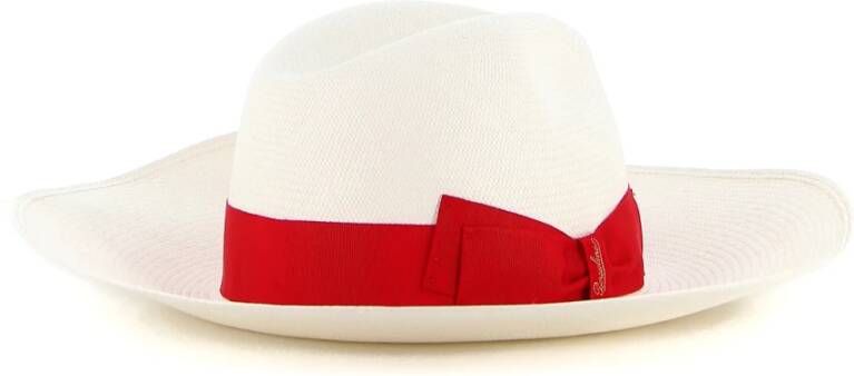 Borsalino Witte Stro Panama Hoed met Rode Band Beige Dames