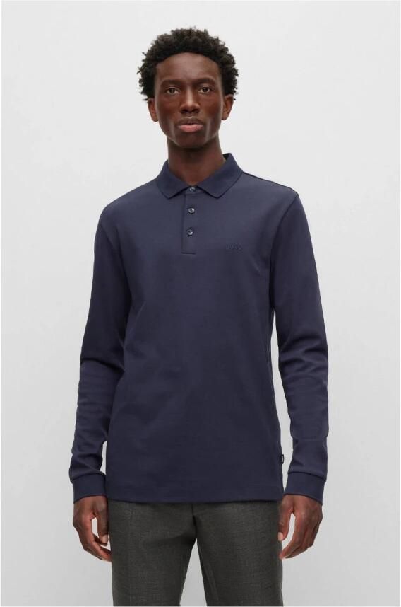 Hugo Boss Organisch Katoenen Longsleeve met Platgebreide Kraag Blue Heren - Foto 6