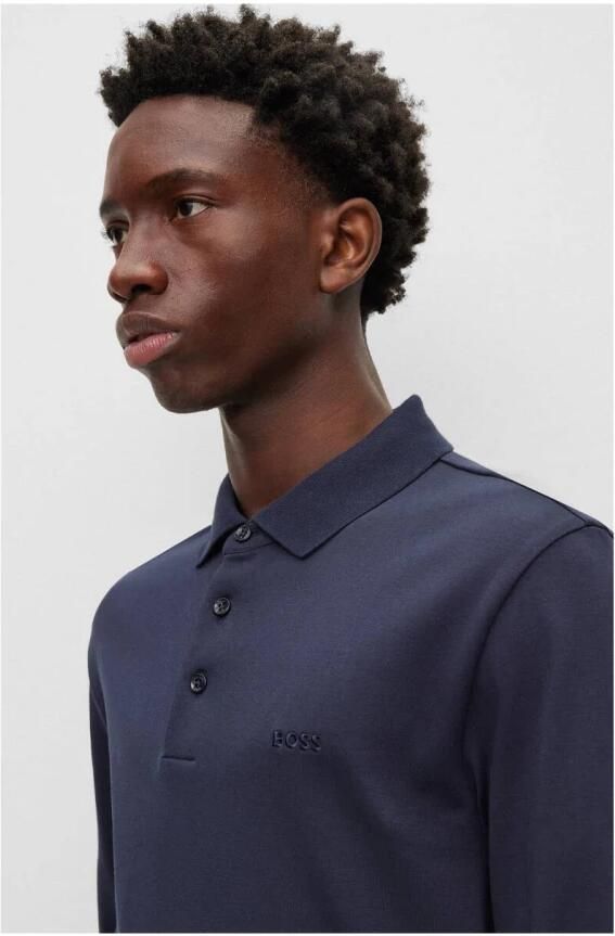 Hugo Boss Organisch Katoenen Longsleeve met Platgebreide Kraag Blue Heren - Foto 4