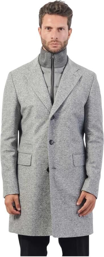 Boss Grijze Herringbone Jas met Afneembare Binnenjas Gray Heren