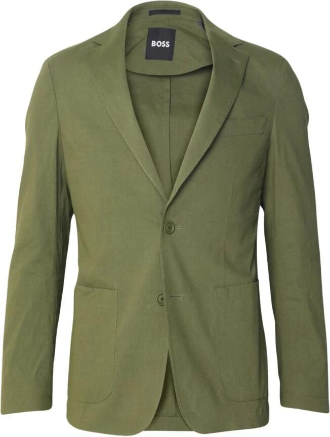 Hugo Boss Groene Katoenen Single-Breasted Jas Green Heren