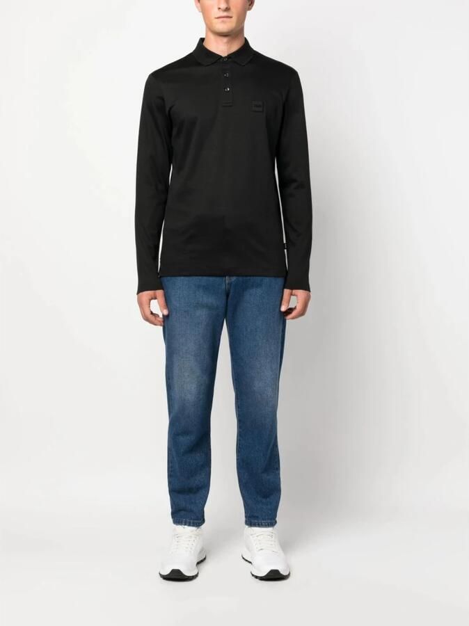 Hugo Boss Lange Mouw Katoenen Polo met Logo Patch Black Heren - Foto 3