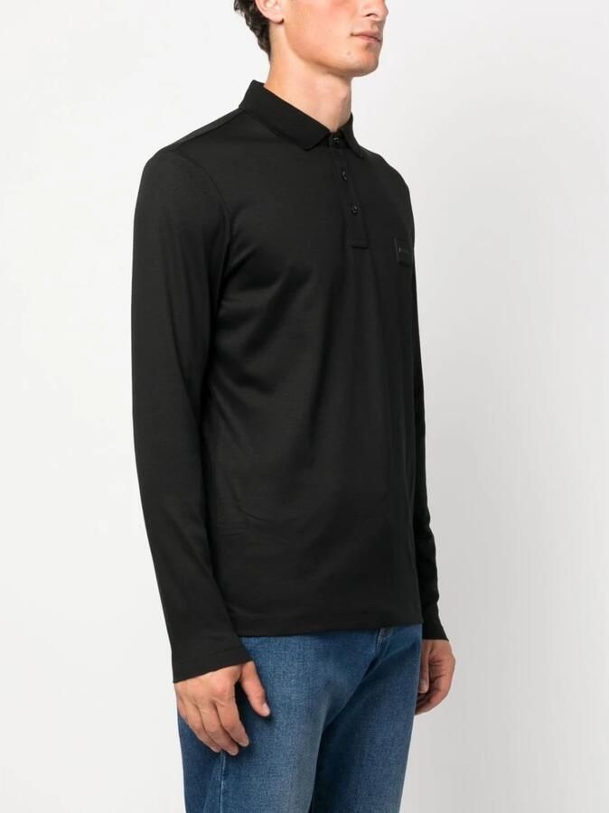 Hugo Boss Lange Mouw Katoenen Polo met Logo Patch Black Heren - Foto 4