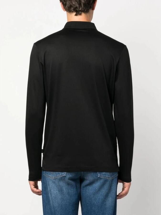 Hugo Boss Lange Mouw Katoenen Polo met Logo Patch Black Heren - Foto 5