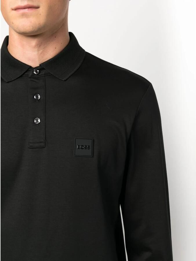 Hugo Boss Lange Mouw Katoenen Polo met Logo Patch Black Heren - Foto 2