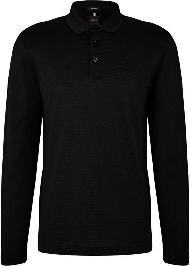 BOSS fijngebreide wollen regular fit polo Bono-L met logo black