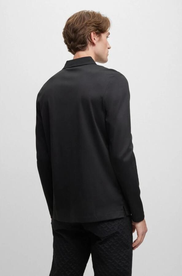 Hugo Boss Lange Mouw Katoenen Polo met Logo Patch Black Heren - Foto 8