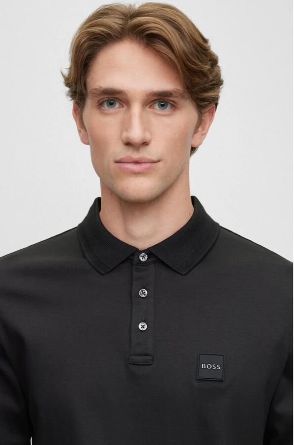 Hugo Boss Lange Mouw Katoenen Polo met Logo Patch Black Heren - Foto 6