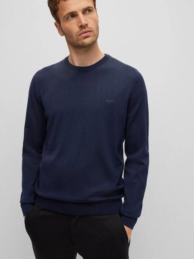 Hugo Boss Essentiële Blauwe Trui met Geborduurd Logo Blue Heren