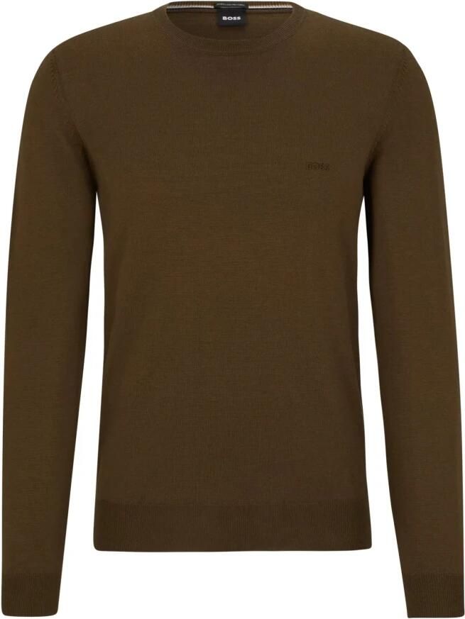 BOSS fijngebreide wollen trui Botto-L met logo dark brown