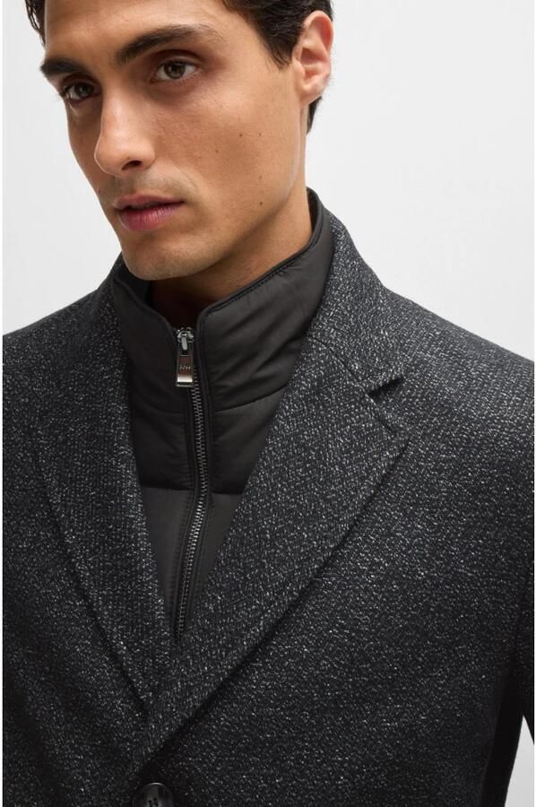 Boss Slanke Zwarte Jas met Uitneembare Voering Black Heren