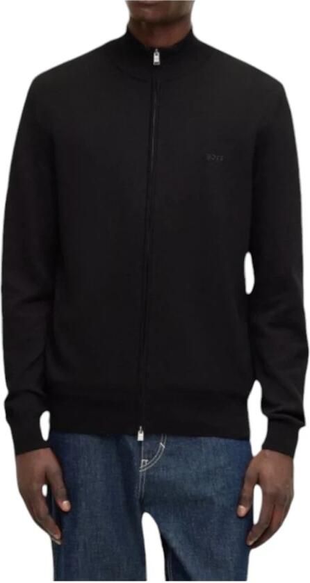 Hugo Boss Zwarte Cardigan met Lange Mouwen Rits en Geborduurd Logo Black Heren - Foto 17