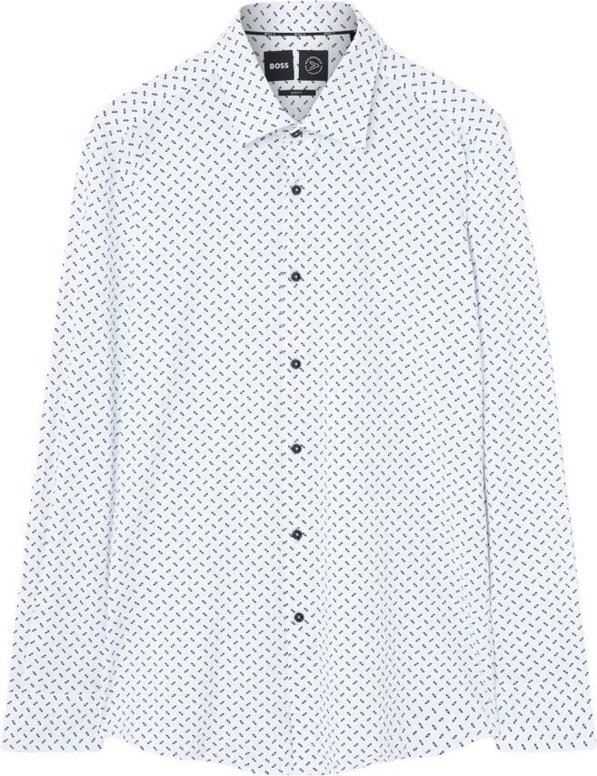 Boss Wit Overhemd met Micropatroon Blue Heren