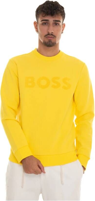 Boss Effen Crewneck Sweatshirt met Maxi Logo Yellow Heren