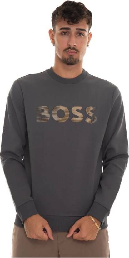 Boss Effen Crewneck Sweatshirt met Maxi Logo Grijs Heren