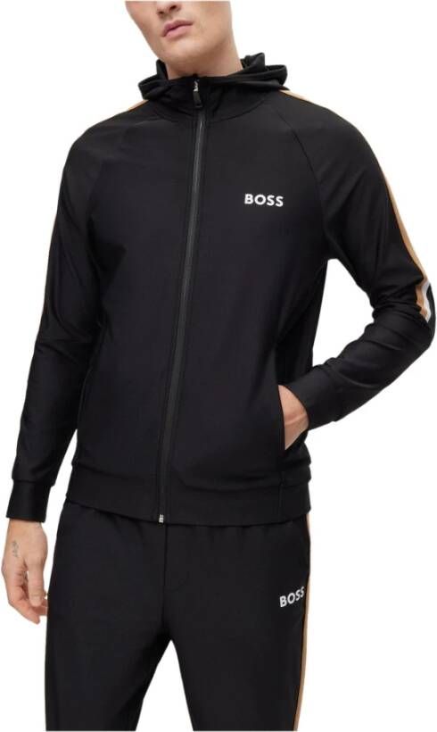 Hugo Boss vest opstaande kraag zwart rits effen met logo