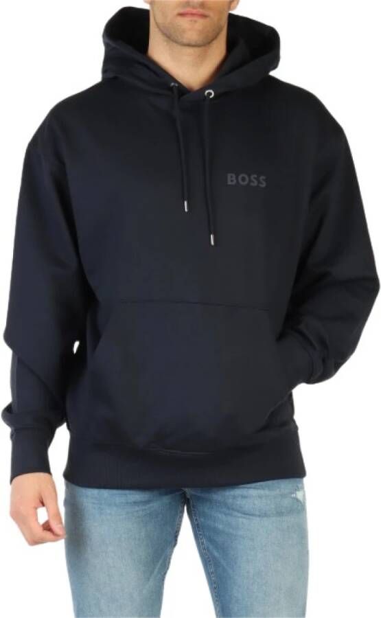 Boss Hoodie met rubberen logodetail en kangoeroezak Blue Heren