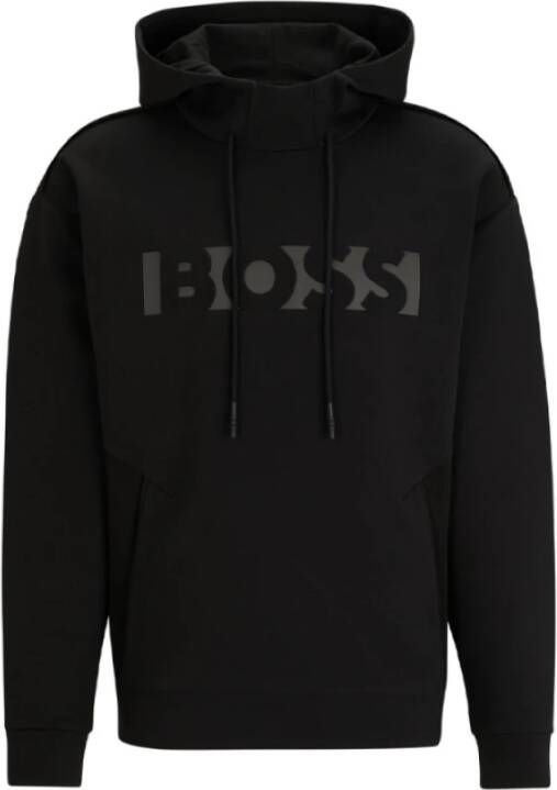 Hugo Boss Zachte katoenen hoodie met reliëflogo Black Heren
