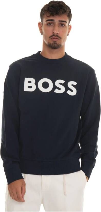 Boss Maxi Logo Crewneck Sweatshirt Blauw Heren